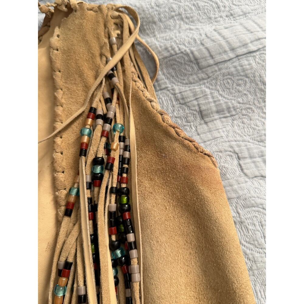 60s Beaded Native American‎ Vest Suede Leather Hippie Long Fringe VTG Festival - Picture 10 of 13